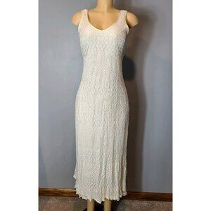 Vtg Lace Cream Dress Fairy Cottage Romantic Y2K Soft Stretch 10 Dainty Resort